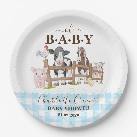 Oh Baby boerderijdieren Barnyard Baby shower Papieren Bordje (Voorkant)