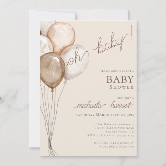 Oh Baby Boho Balloon Genderneutraal Baby shower Kaart (Voorkant)