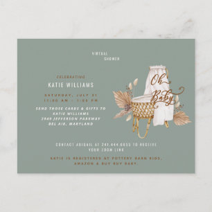 Oh Baby Boho Bassinet Sage Virtual Shower Aankondigingskaart