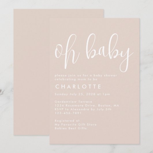 Oh Baby Boho Beige Gender Neutraal Baby shower Kaart (Voorkant / Achterkant)