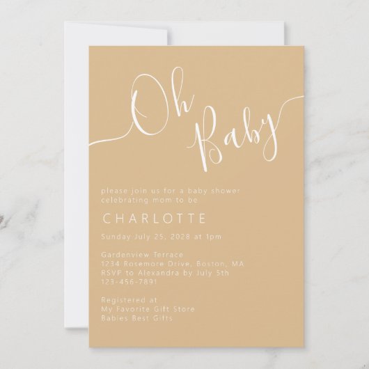 Oh Baby Boho Beige Gender Neutraal Baby shower Kaart (Voorkant)
