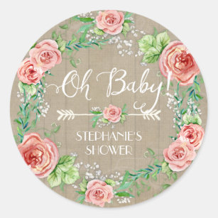 Oh Baby BOHO Bohemian Floral Babys Breath Rustic Ronde Sticker