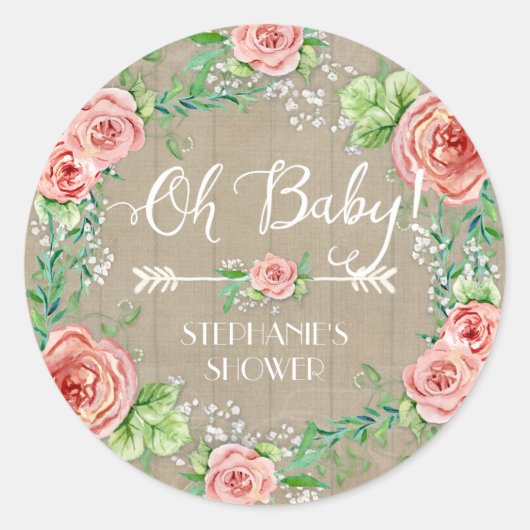 Oh Baby BOHO Bohemian Floral Babys Breath Rustic Ronde Sticker (Voorkant)