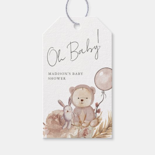Oh Baby Boho Botanisch met Sweet Beer Baby shower Cadeaulabel (Voorkant)
