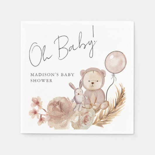 Oh Baby Boho Botanisch met Sweet Beer Baby shower Servet (Voorkant)