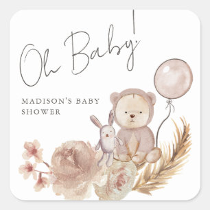 Oh Baby Boho Botanisch met Sweet Beer Baby shower Vierkante Sticker