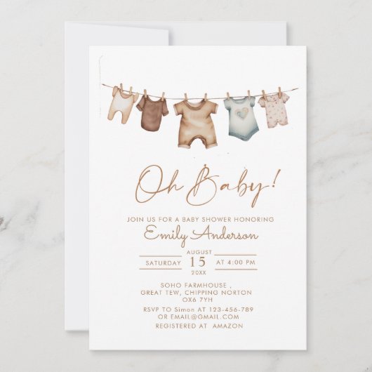 Oh Baby Boho Clothes Baby shower Kaart (Voorkant)