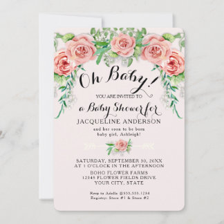 Oh Baby BOHO Feest Meisje Roze Roos Bloemrijke Scr Kaart