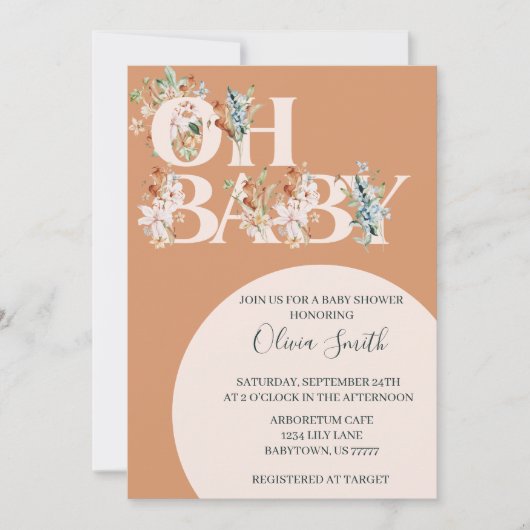 OH BABY Boho Floral Baby shower Kaart (Voorkant)