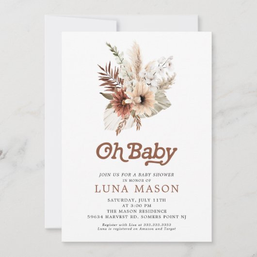 Oh Baby Boho Geslachtsneutrale Babyshower Uitnodig Kaart (Voorkant)