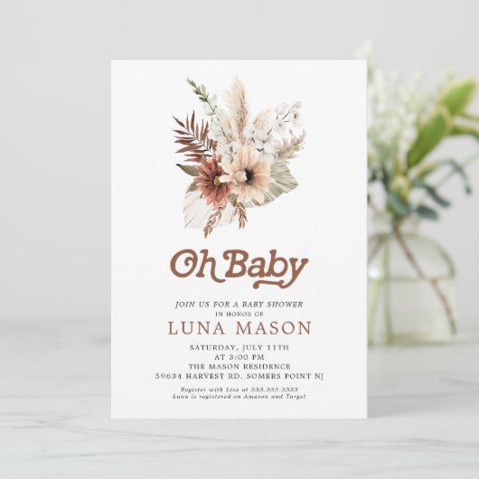 Oh Baby Boho Geslachtsneutrale Babyshower Uitnodig Kaart (Staand voorkant)