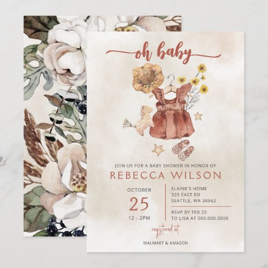 Oh Baby Boho Girl Baby shower Invitation Kaart (Voorkant / Achterkant)
