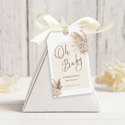 Oh Baby Boho Pampas Gras Neutraal Baby shower Cadeaulabel