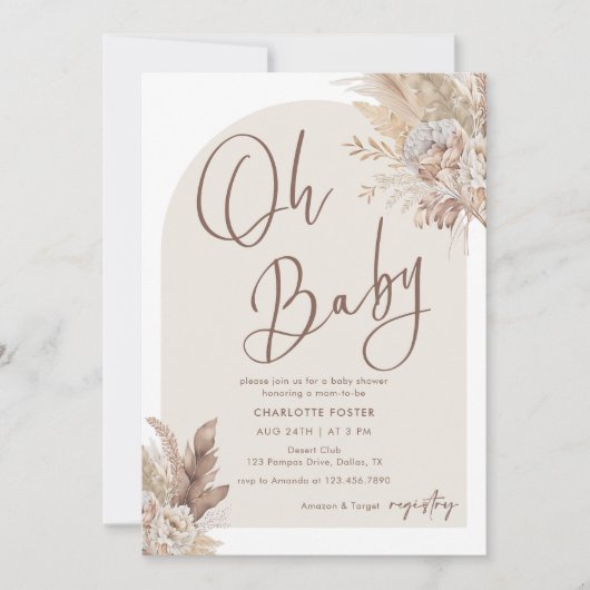 Oh Baby Boho Pampas Gras Neutraal Baby shower Kaart (Voorkant)