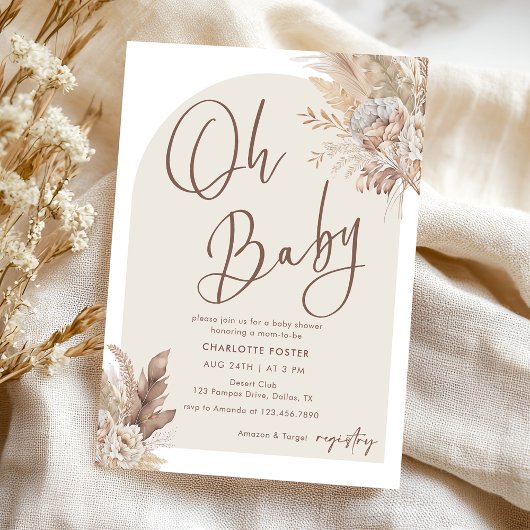 Oh Baby Boho Pampas Gras Neutraal Baby shower Kaart