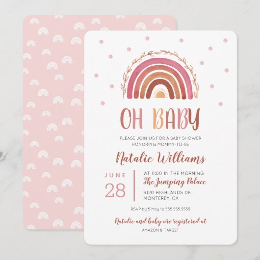 Oh Baby Boho Rainbow Baby shower Uitnodiging (Voorkant / Achterkant)