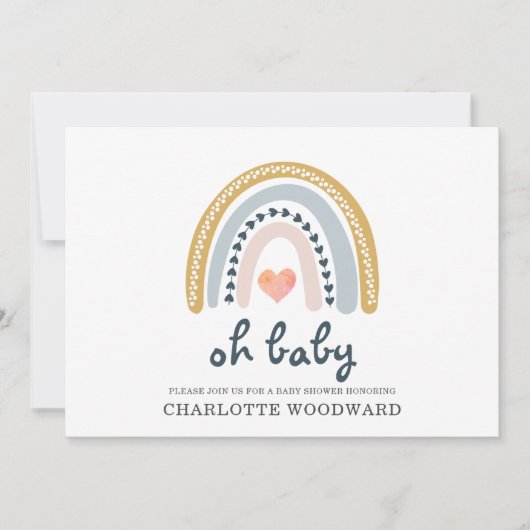Oh Baby Boho Rainbow Girl Baby shower Uitnodiging (Voorkant)