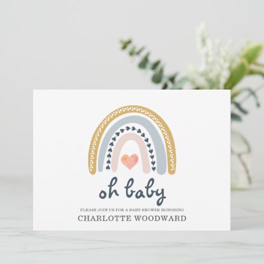 Oh Baby Boho Rainbow Girl Baby shower Uitnodiging (Staand voorkant)
