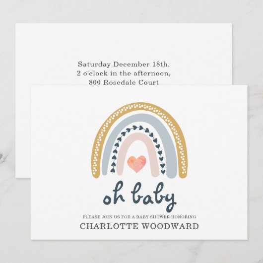 Oh Baby Boho Rainbow Girl Baby shower Uitnodiging (Voorkant / Achterkant)