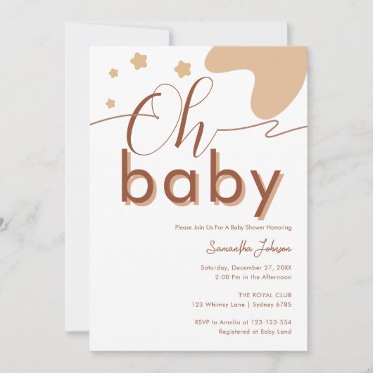 Oh Baby Boho Script Genderneutraal Baby shower Kaart (Voorkant)