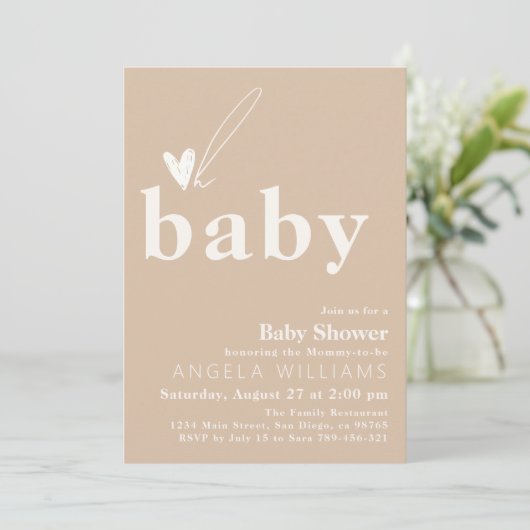 Oh Baby Boho Simple Heart Baby shower Kaart (Staand voorkant)