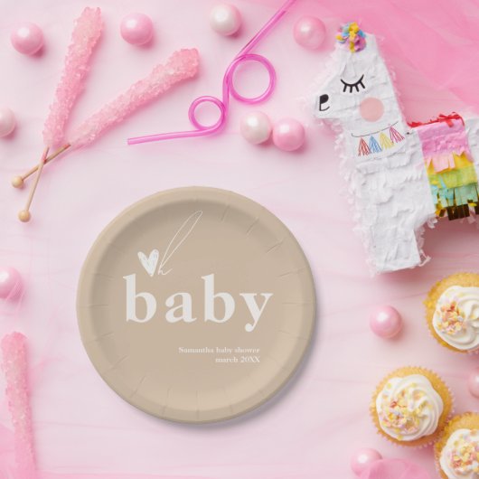 Oh Baby Boho Simple Heart Baby shower Papieren Bordje (Feest)