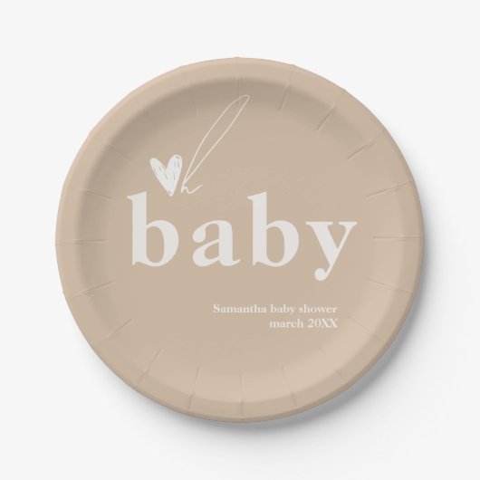 Oh Baby Boho Simple Heart Baby shower Papieren Bordje (Voorkant)