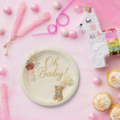 Oh Baby Boho Teddy Bear Baby Shower Round Plate Papieren Bordje (Feest)