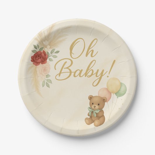 Oh Baby Boho Teddybeer Baby Shower Rond Bord (Voorkant)