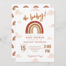Oh Baby Boho Terracotta Rainbow Clouds Baby shower Kaart