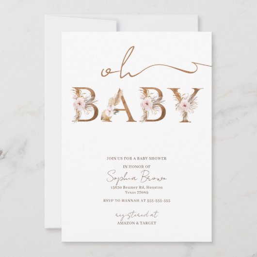 Oh Baby Boho Tropical Flowers Baby shower Kaart (Voorkant)