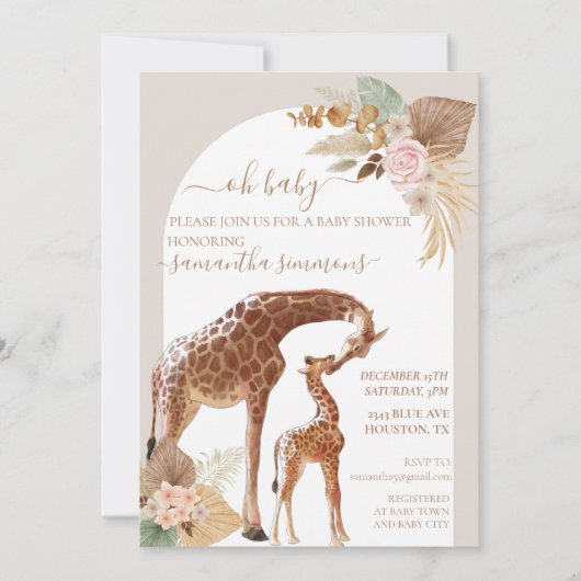 Oh Baby Boho Tropische Giraffe Moeder Baby shower Kaart (Voorkant)