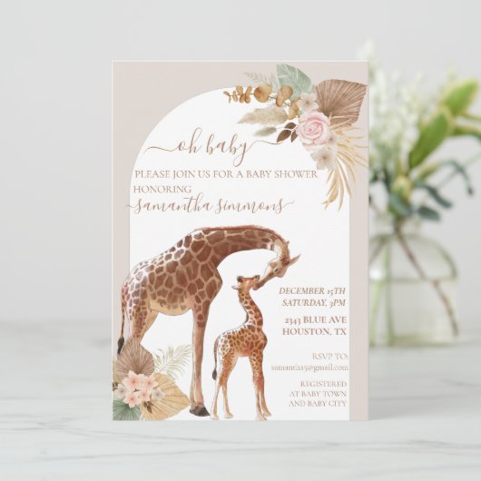 Oh Baby Boho Tropische Giraffe Moeder Baby shower Kaart (Staand voorkant)