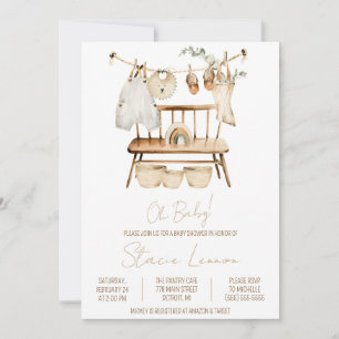 Oh Baby! Boho, Unisex, Baby shower met waslijn Kaart