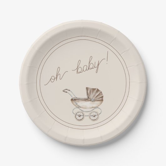 Oh Baby Boho Waterverf Baby shower Papieren Bordje (Voorkant)