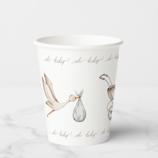 Oh Baby Boho Waterverf Genderneutraal Papieren Bekers (Voorkant)