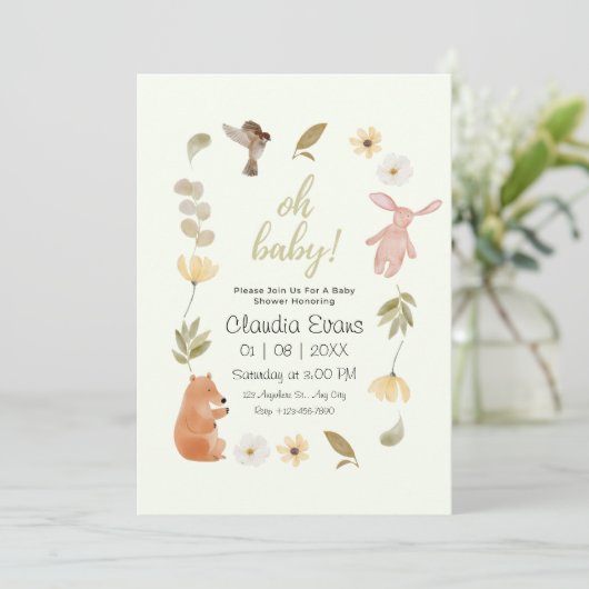 Oh Baby Boho Woodland Genderneutraal baby shower Kaart (Staand voorkant)