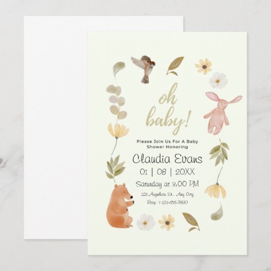 Oh Baby Boho Woodland Genderneutraal baby shower Kaart (Voorkant / Achterkant)