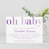 Oh Baby Bold Paarse Typografie Baby shower Kaart (Staand voorkant)