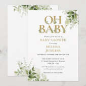 Oh Baby Botanical Greenery Gouden Baby Shower Kaart (Voorkant / Achterkant)