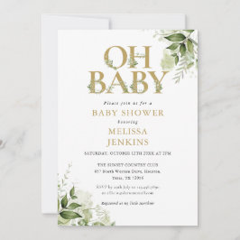 Oh Baby Botanical Greenery Gouden Baby Shower Kaart