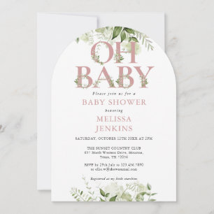 Oh Baby Botanical Greenery Stof Roze Baby Shower Kaart