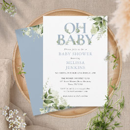 Oh Baby Botanical Greenery Stofblauw Baby Shower Kaart