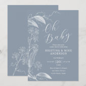 Oh Baby Botanisch Stoffig Blauw Wit Kaart (Voorkant / Achterkant)