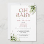Oh Baby Botanische Greenery Dusty Roos Baby shower Kaart (Voorkant)