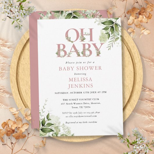 Oh Baby Botanische Greenery Dusty Roos Baby shower Kaart