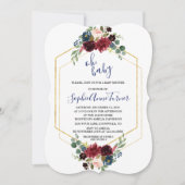 Oh BABY Bourgondië Bloem Goud Zeshoek Baby Shower Kaart (Voorkant)