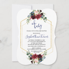 Oh BABY Bourgondië Bloem Goud Zeshoek Baby Shower Kaart