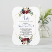 Oh BABY Bourgondië Bloem Goud Zeshoek Baby Shower Kaart (Staand voorkant)