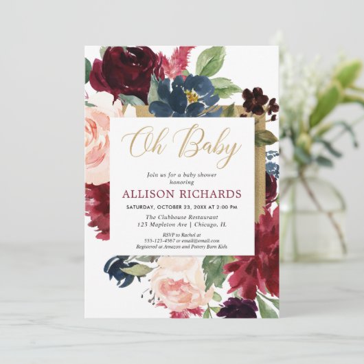 Oh baby Bourgondische gouden herfst bloemenmeisje  Kaart (Staand voorkant)